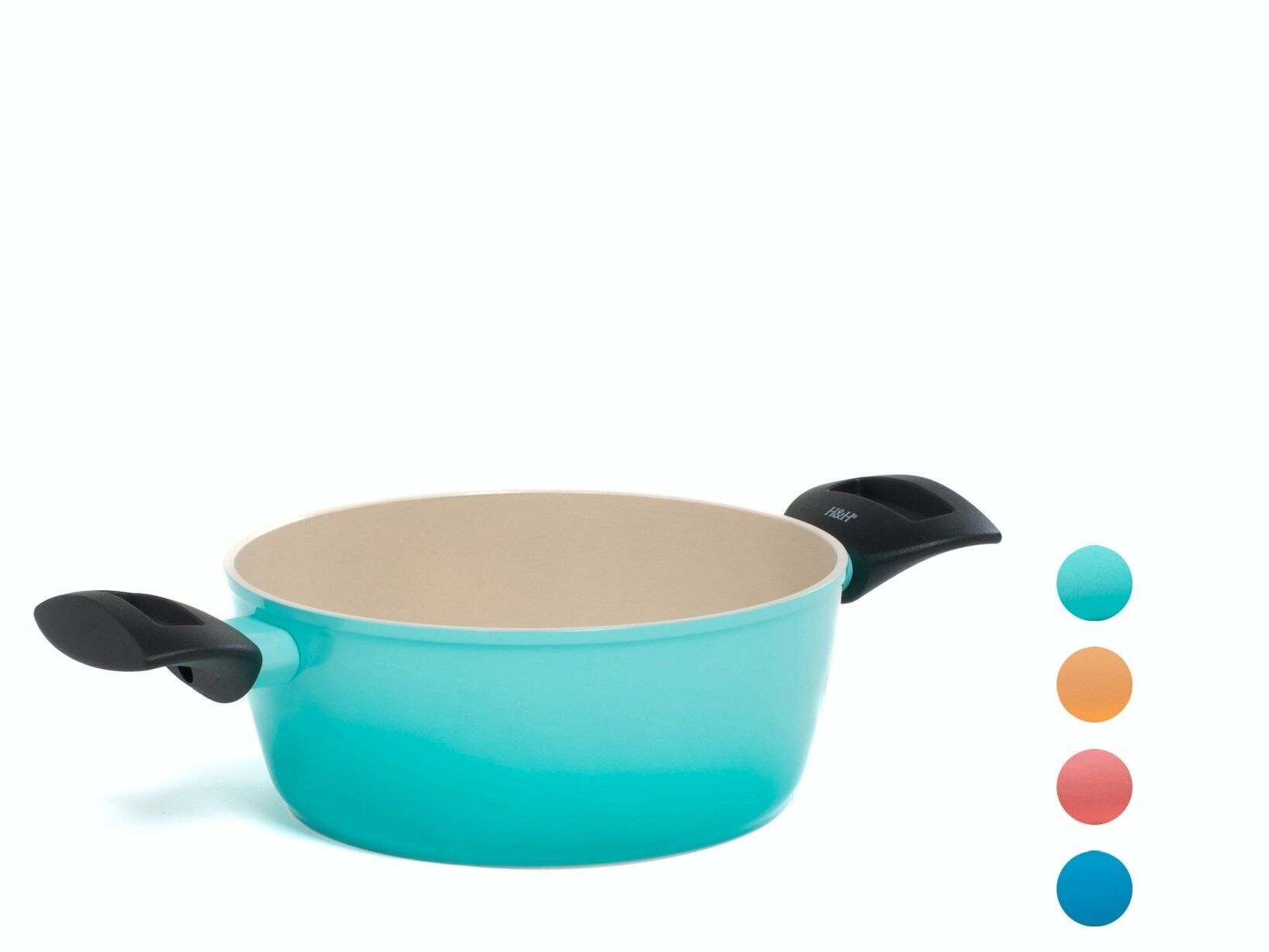 Saucepan 2 handles Joyful Way in coined aluminum with Pfluon non-stick coating, assorted colors 20 cm
