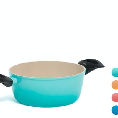 Saucepan 2 handles Joyful Way in coined aluminum with Pfluon non-stick coating, assorted colors 20 cm