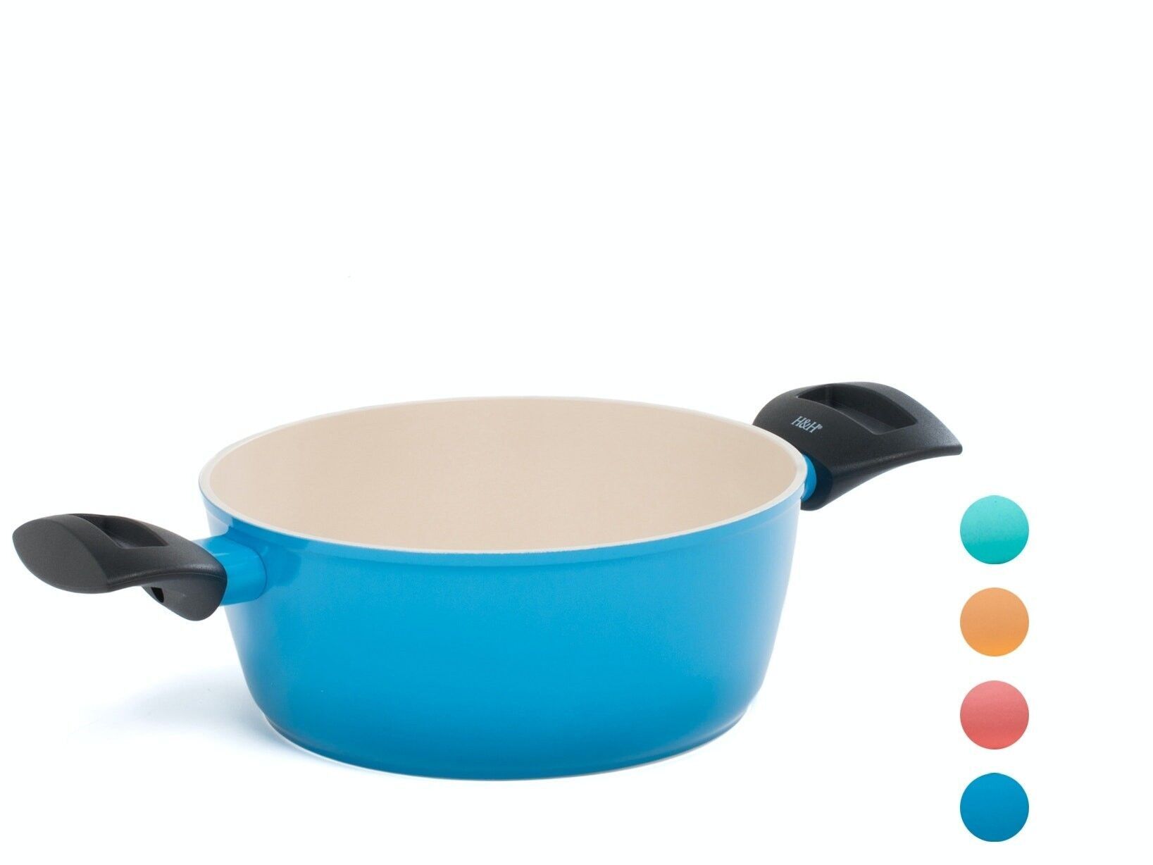 Saucepan 2 handles Joyful Way in coined aluminum with Pfluon non-stick coating, assorted colors 24 cm.