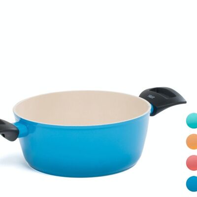 Saucepan 2 handles Joyful Way in coined aluminum with Pfluon non-stick coating, assorted colors 24 cm.