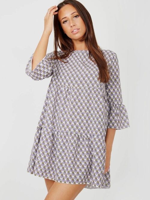 Pineapple Print Frill Tiered Smock Dress