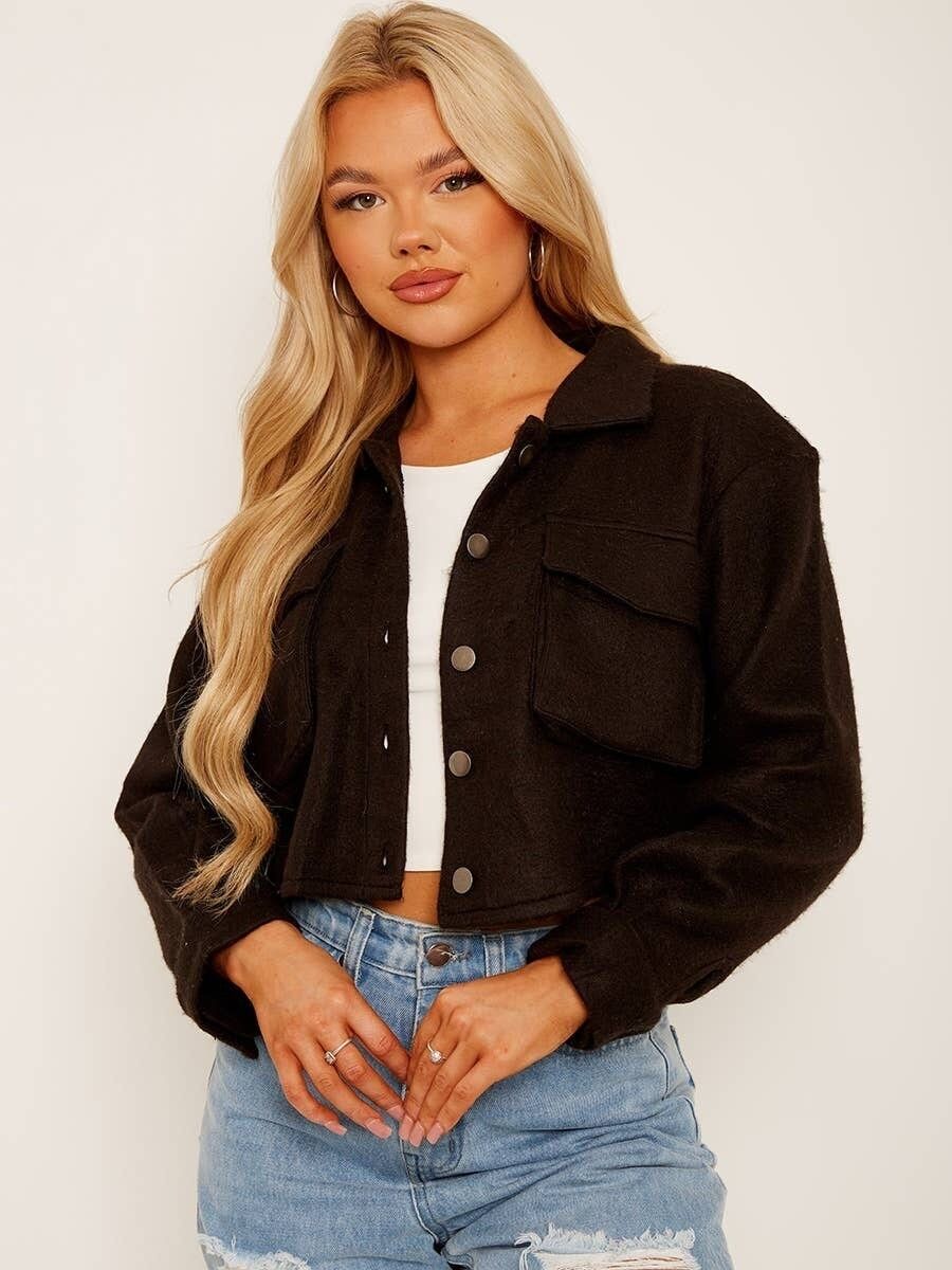 Giacca da camicia spessa classica tagliata tinta unita