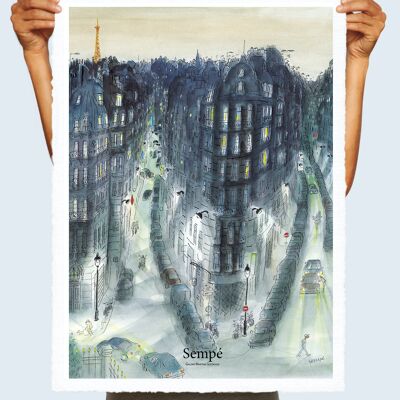 POSTER 56x76cm SEMPE QUARTIERE NOTTURNO DI PARIGI