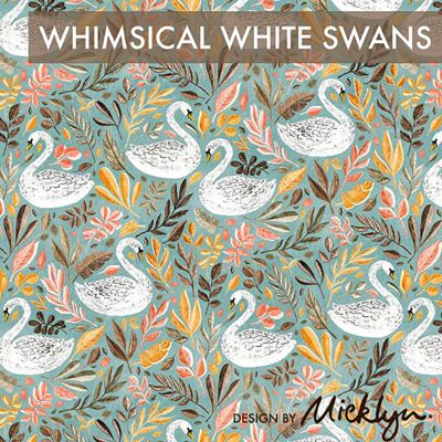 Whimsical White Swans BIO-French Terry