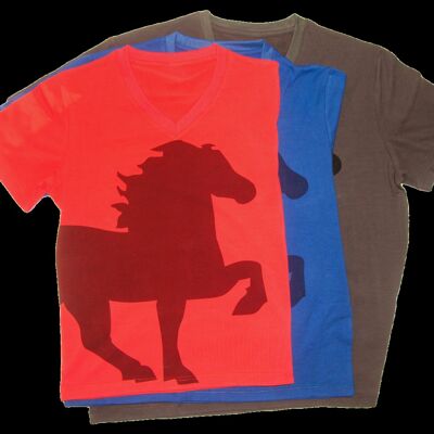 T-Shirt m. Pferd und V-Ausschnitt