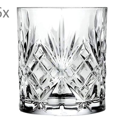 RCR Melodia set de 6 verres à eau, verres à whisky, cristal Luxion, décor taillé, H 9,5 cm, ø 8 cm, 310 ml