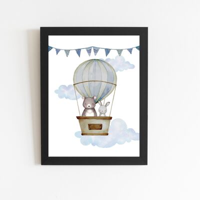 Poster "Hot air balloon" black frame, A4 format