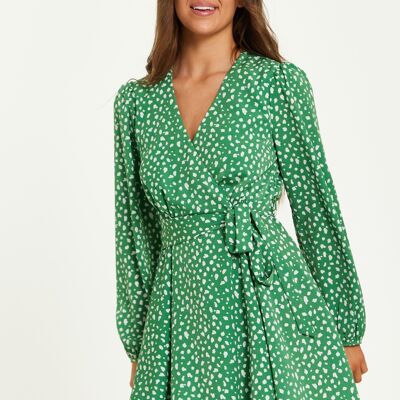 Mini robe portefeuille Liquorish à imprimé animal et manches longues en vert