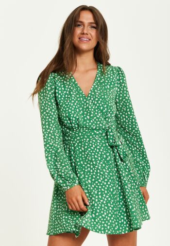 Mini robe portefeuille Liquorish à imprimé animal et manches longues en vert 4