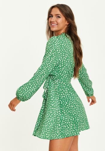 Mini robe portefeuille Liquorish à imprimé animal et manches longues en vert 5