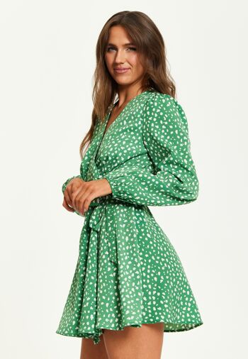 Mini robe portefeuille Liquorish à imprimé animal et manches longues en vert 6