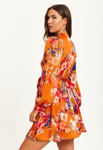 Mini robe portefeuille à imprimé abstrait Liquorish et manches longues en orange 5