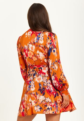 Mini robe portefeuille à imprimé abstrait Liquorish et manches longues en orange 6