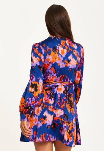 Mini robe portefeuille à imprimé abstrait Liquorish et manches longues en bleu marine 7