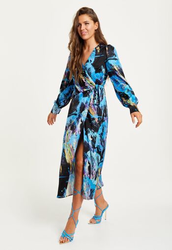Maxi robe portefeuille à imprimé abstrait multicolore Liquorish avec manches longues 4