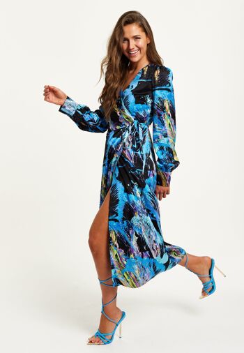 Maxi robe portefeuille à imprimé abstrait multicolore Liquorish avec manches longues 5
