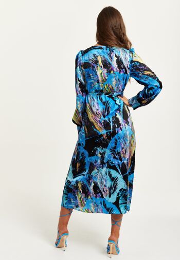 Maxi robe portefeuille à imprimé abstrait multicolore Liquorish avec manches longues 6