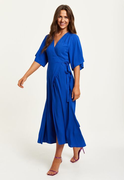 Liquorish Royal Blue Maxi Wrap Dress with Kimono Sleeves