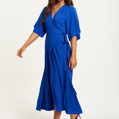 Liquorish Royal Blue Maxi Wrap Dress with Kimono Sleeves