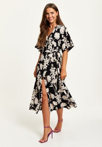 Robe portefeuille mi-longue à imprimé floral Liquorish avec manches kimono en noir 2