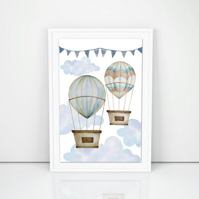 Affiche "2 montgolfières" cadre blanc, format A4