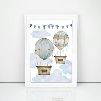 Affiche "2 montgolfières" cadre blanc, format A4 1