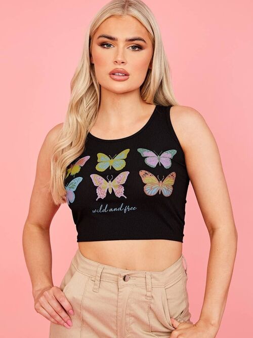 Butterfly Graphic Ribbed Vest Crop Top