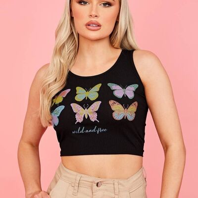 Crop Top mit gerippter Weste und Schmetterlingsgrafik