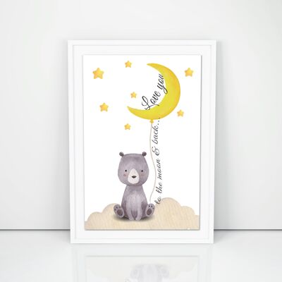 Poster "Yellow moon" white frame, A4 format