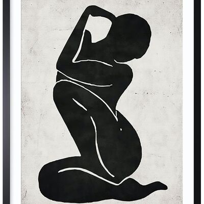 Quadro grafico murale nudo femminile con cornice nera 60 x 90 cm