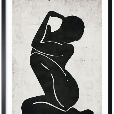 Tableau mural femme nue graphique avec cadre noir 60 x 90 cm