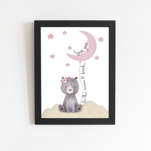 Poster "Pink moon" black frame, A4 format