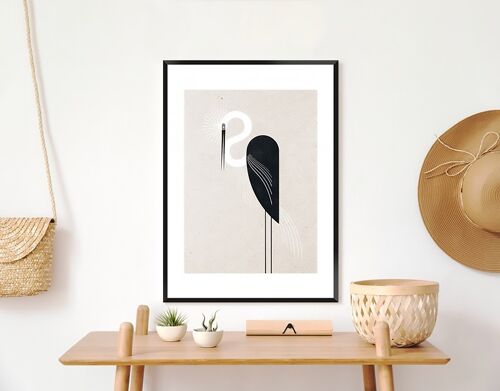 Wandbild Grafik Storch schwarz weiß Bild mit Rahmen schwarz 60 x 90 cm