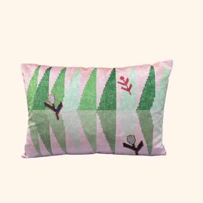 Coussin Jowi - verts & rose rincé