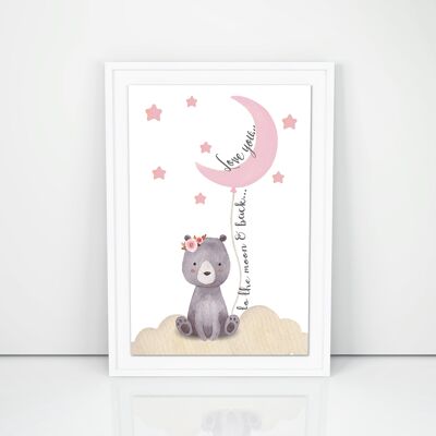 Poster "Pink moon" white frame, A4 format