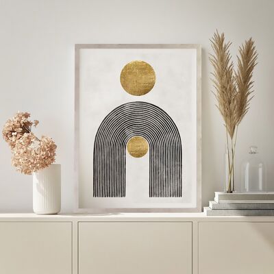 Mural geometric gold picture with black frame 60x90 cm