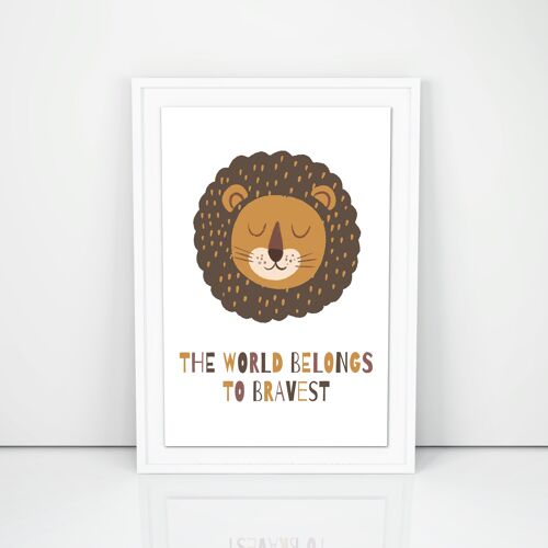 Poster "Lion" white frame, A4 format