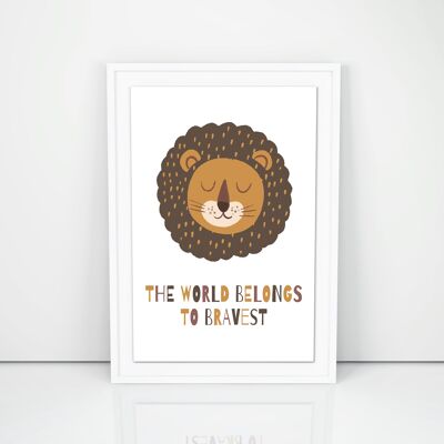 Affiche "Lion" cadre blanc, format A4