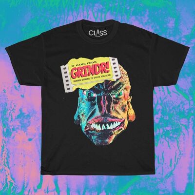 GRINDR - Camiseta de gran tamaño con gráfico gay, Horror queer, Camisa de Halloween LGBTQ, Cómics vintage, Conexión de monstruos, Regalo de orgullo divertido, Estética de pulpa