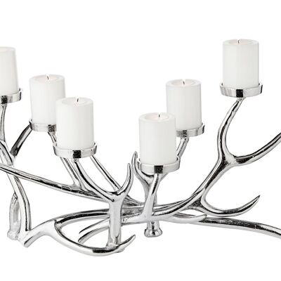 Chandelier James, design bois de cerf, aluminium nickelé, longueur 50 cm, hauteur 27 cm, 6 lumières