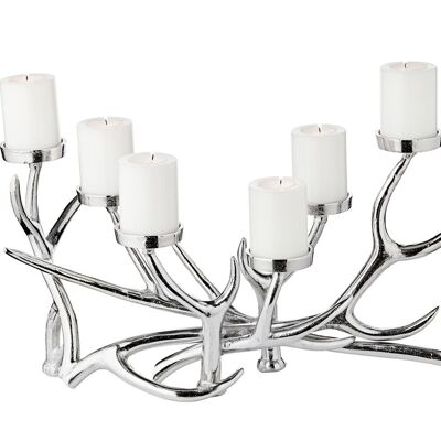 Candlestick James, antler design, aluminum nickel-plated, length 50 cm, height 27 cm, 6-light