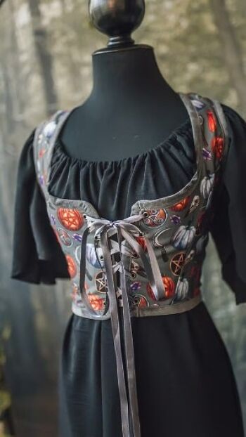 Haut d'Halloween corsage Renaissance, gilet corset style sorcière corset citrouille, gothique régence Wench, ren fair 1