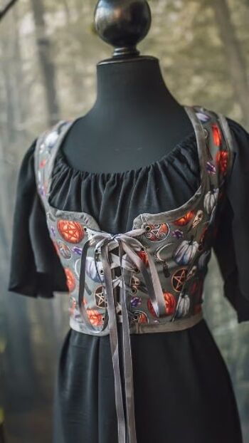 Haut d'Halloween corsage Renaissance, gilet corset style sorcière corset citrouille, gothique régence Wench, ren fair 2