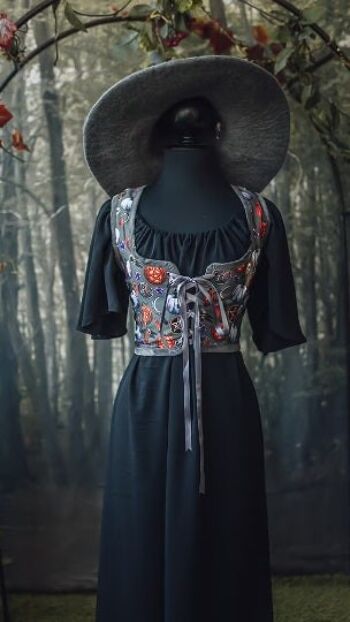 Haut d'Halloween corsage Renaissance, gilet corset style sorcière corset citrouille, gothique régence Wench, ren fair 5