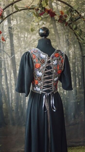 Haut d'Halloween corsage Renaissance, gilet corset style sorcière corset citrouille, gothique régence Wench, ren fair 7