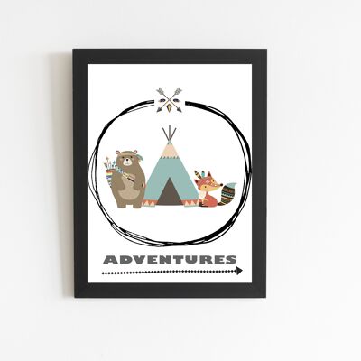 Poster "Adventures" black frame, A3 format