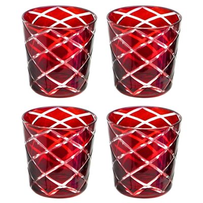 Ensemble de 4 verres en cristal Dio (hauteur 8 cm), rouge rubis, verre taillé à la main, contenance 0,14 litre
