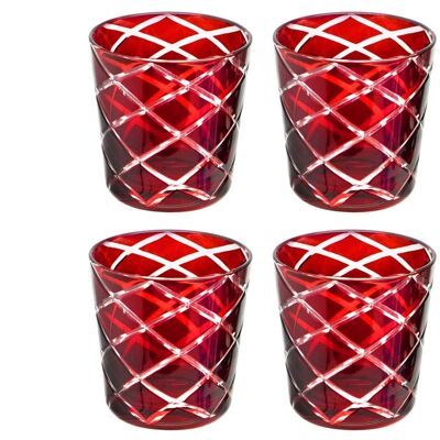 4er Set Kristallgläser Dio (Höhe 8 cm), rubinrot, handgeschliffenes Glas, Füllmenge 0,14 Liter
