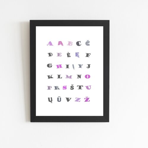 Educational poster "Alphabet" black frame, A4 format