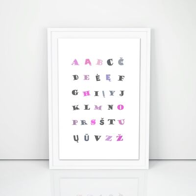 Educational poster "Alphabet" white frame, A4 format